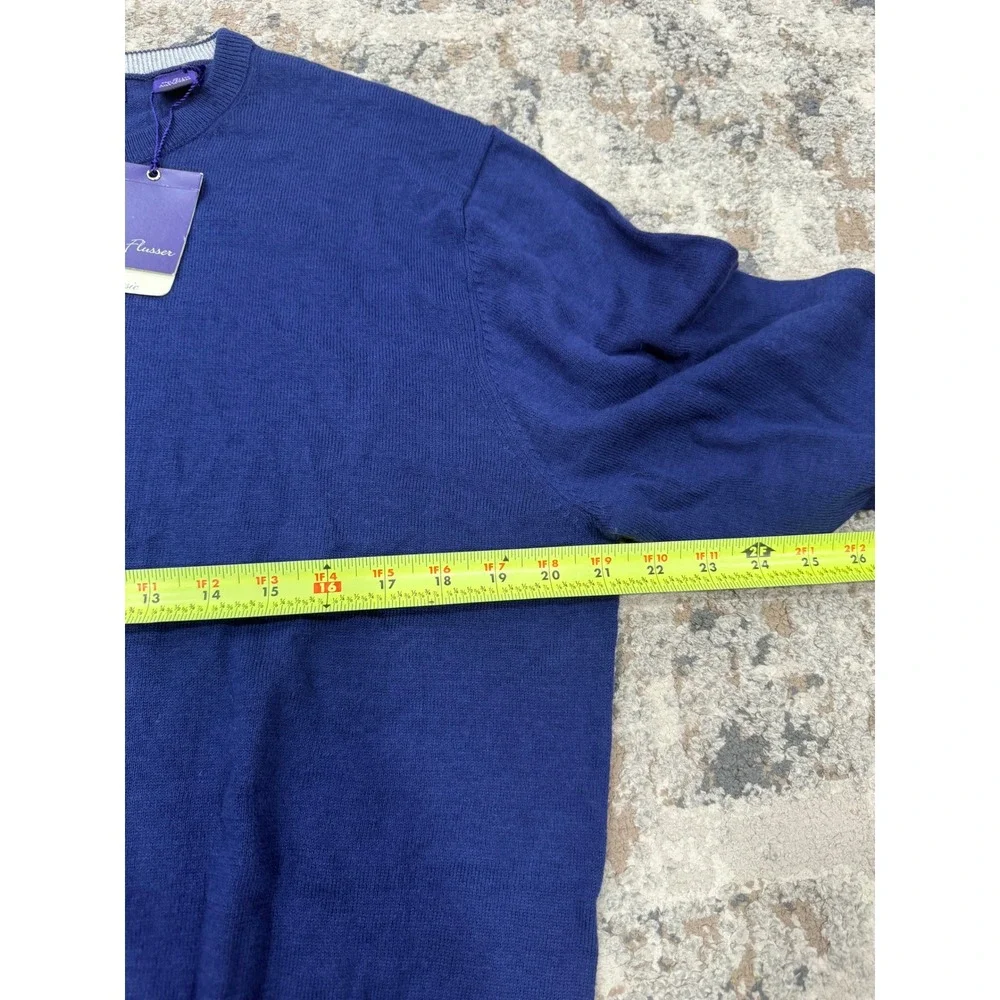 Alan Flusser Mens Blue Cotton Silk Cashmere Crewneck Sweater Medium NWT